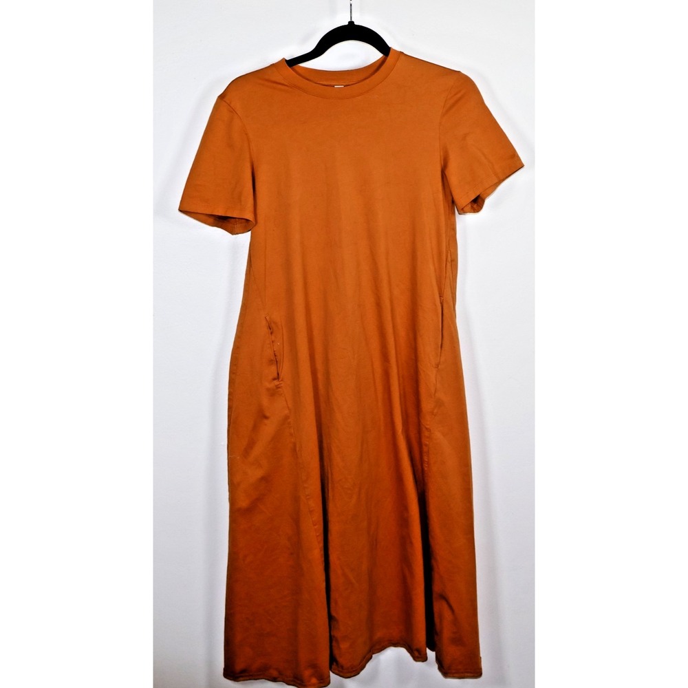 Uniqlo T-Shirt Dress Women Small Brown Orange  Crew‎ Neck Short Sleeve Cotton